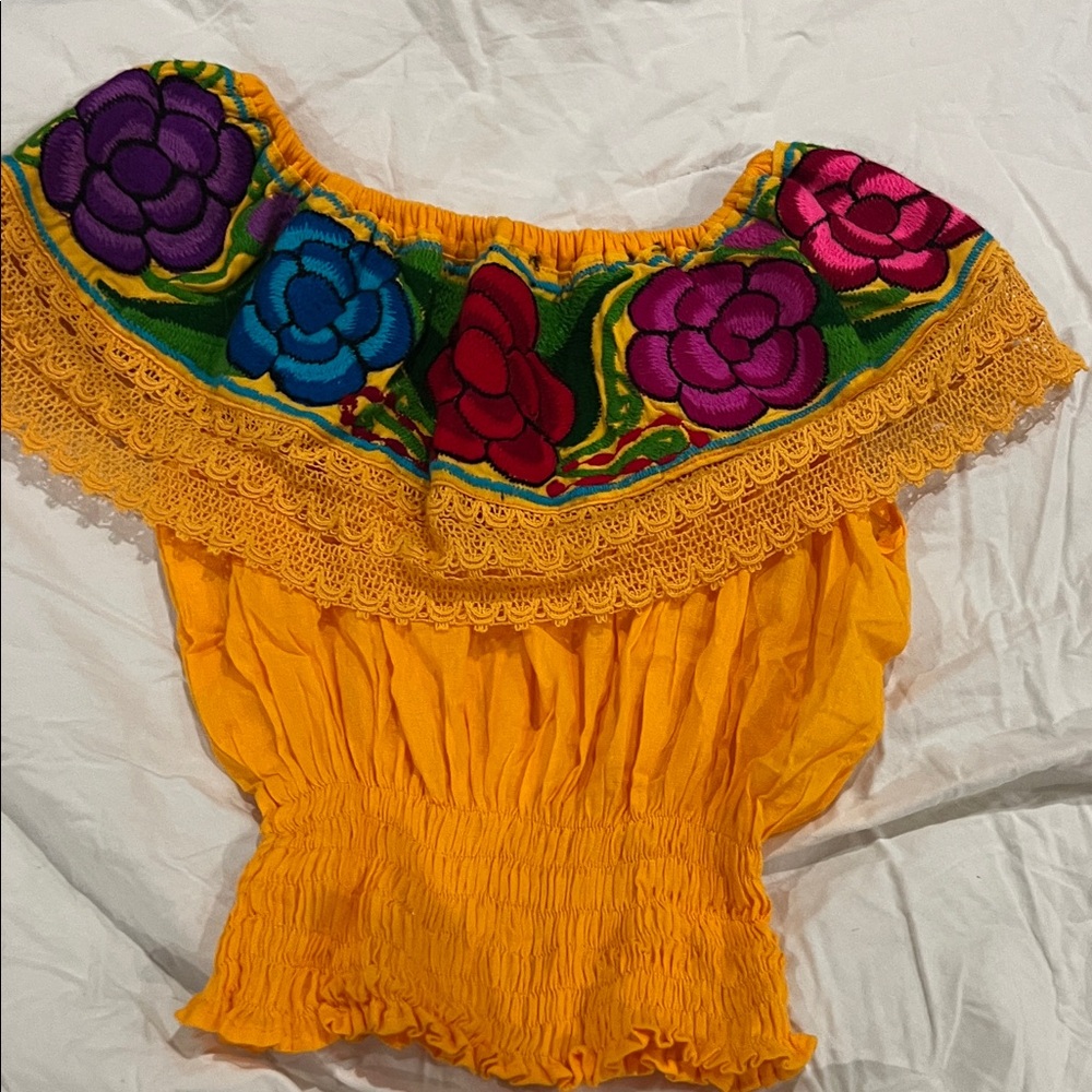 Embroidered Yellow Off-Shoulder Top